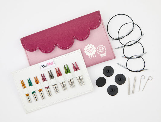 DREAMZ MINI /5cm īso maināmo apļa adāmadatu komplekts ar kabeļiem /KnitPro/ 8 izmēri