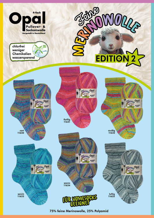 OPAL 4-diegu FEINE MERINWOLLE - EDITION2 /krāsu izlases komplekts / 6 x 100g/ IEROBEŽOTS IZLAIDUMS!