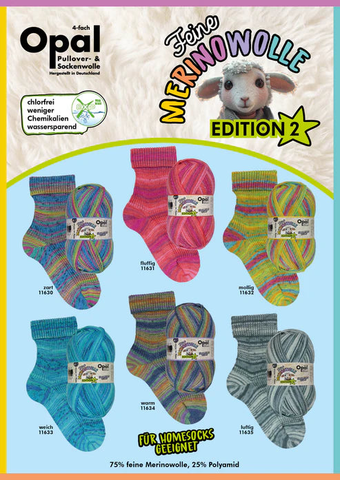OPAL 4-diegu FEINE MERINWOLLE - EDITION2 /krāsu izlases komplekts / 6 x 100g/ IEROBEŽOTS IZLAIDUMS!