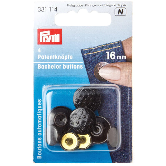No-sew buttons, metal, 16mm, 8 pcs
