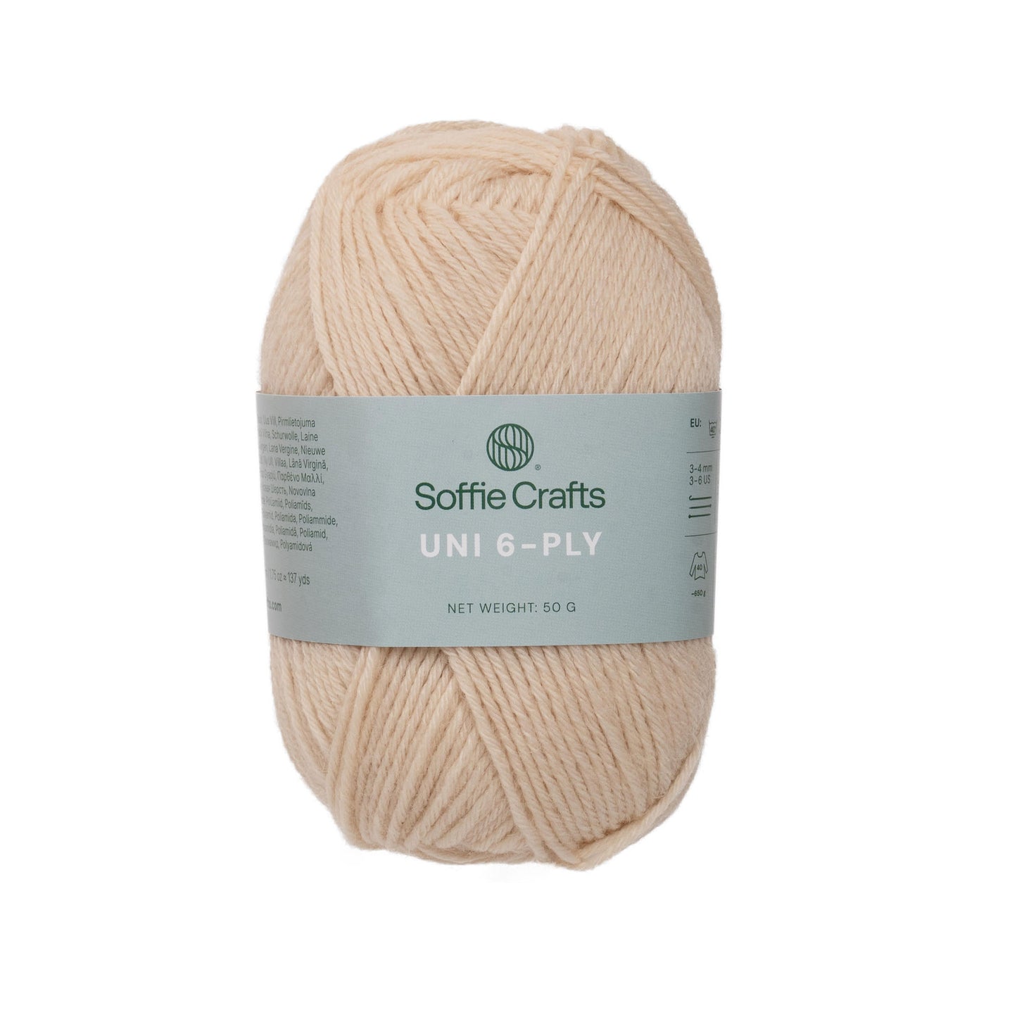 UNI 6-diegu Soffie Crafts 50g #1061 "gaiši bēšs" zeķu dzija