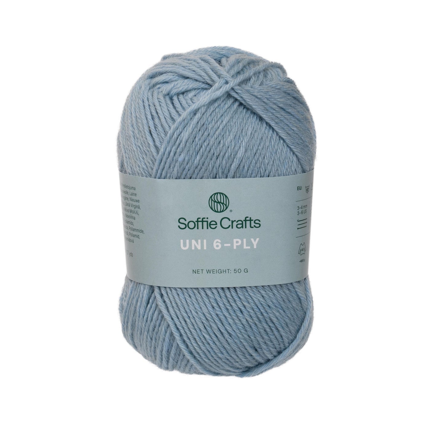 UNI 6-diegu Soffie Crafts 50g #1062 "Gaiši zils" zeķu dzija