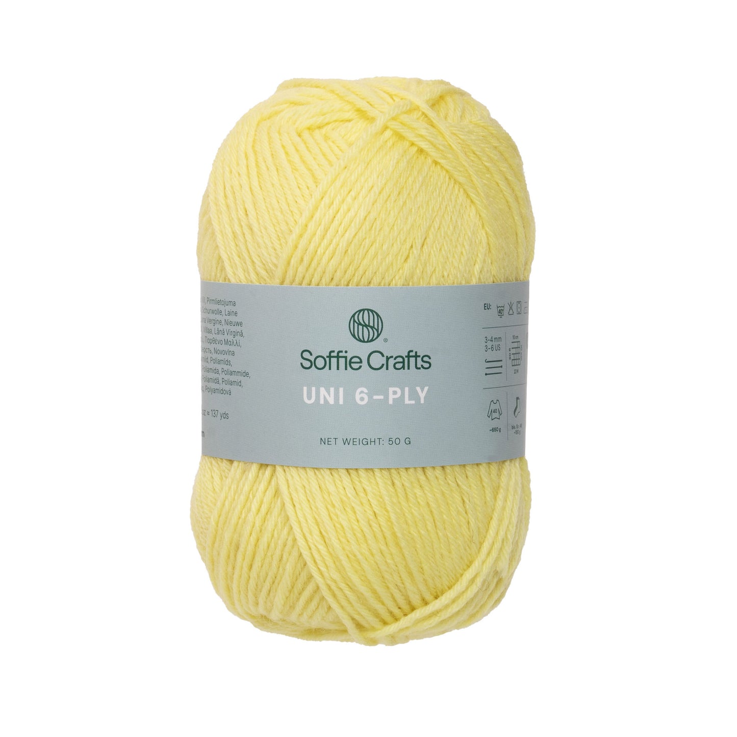 UNI 6-diegu Soffie Crafts 50g #1065 "Gaiši dzeltens" zeķu dzija