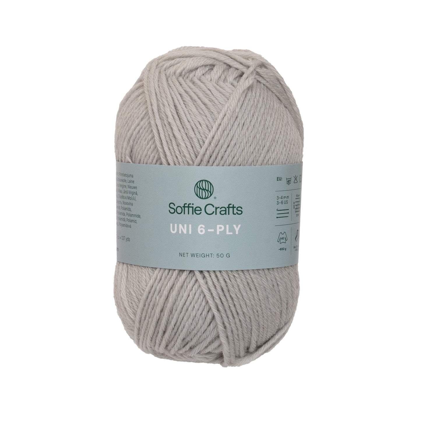UNI 6-diegu Soffie Crafts 50g #1960 "Gaiši pelēks" zeķu dzija