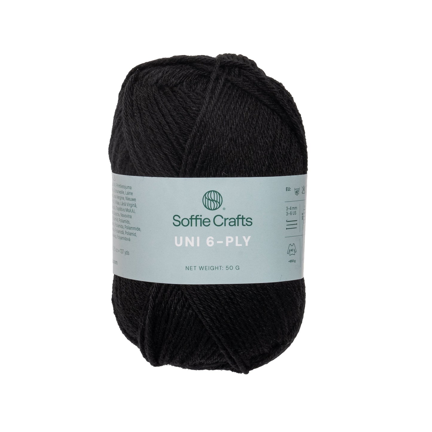 UNI 6-diegu Soffie Crafts 50g #2066 "Melns" zeķu dzija
