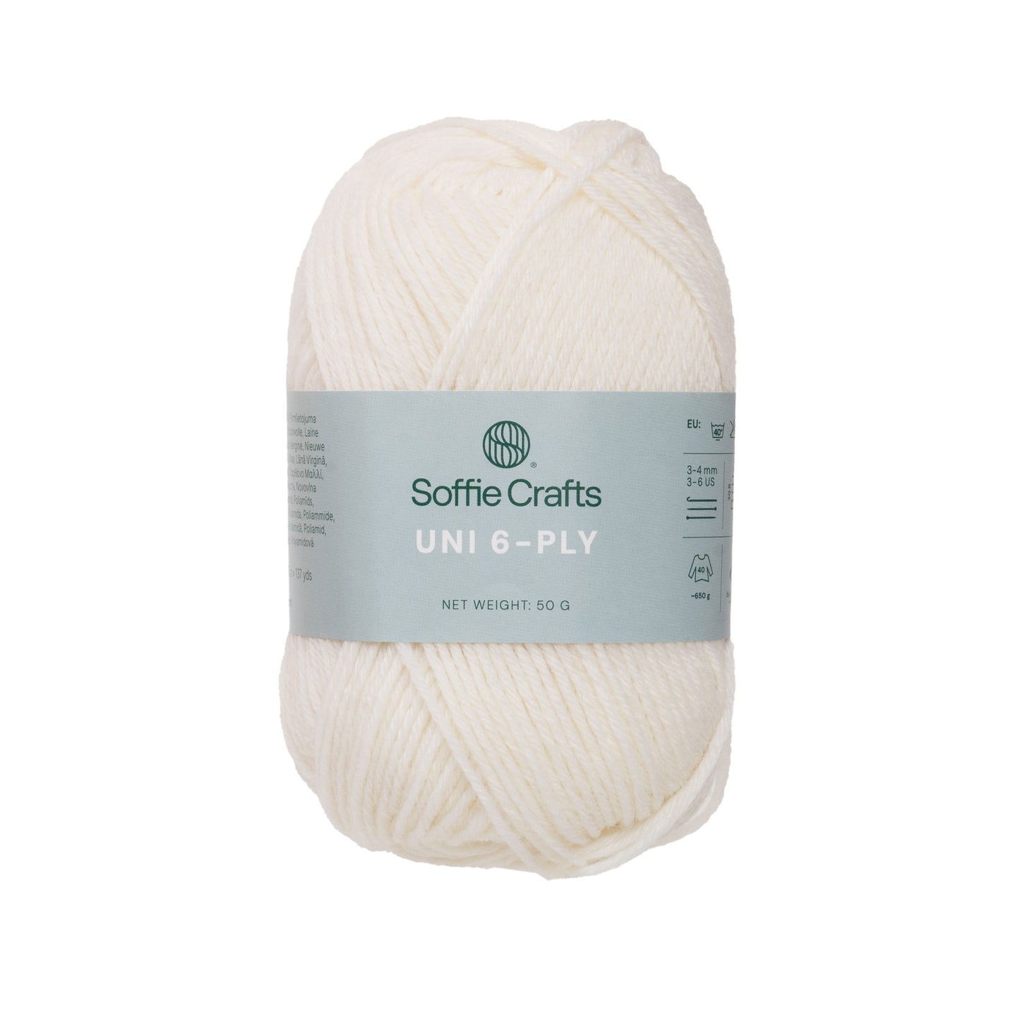 UNI 6-diegu Soffie Crafts 50g #2080 "Balts" zeķu dzija