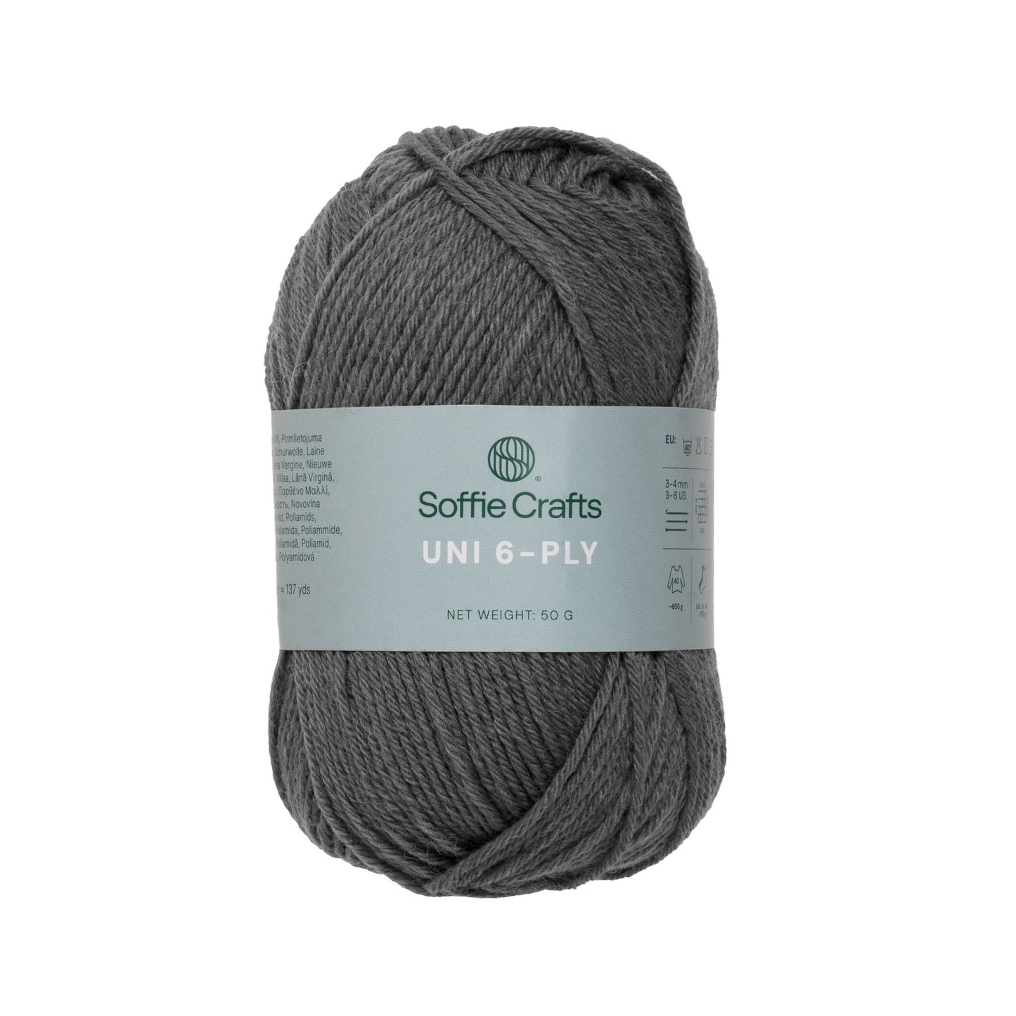 UNI 6-diegu Soffie Crafts 50g #6047 "Tumši pelēks" zeķu dzija