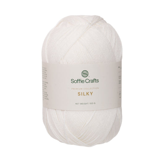 SILKY Soffie Crafts Premium Collection 100g #00001 "Balts" 4-diegu zeķu dzija