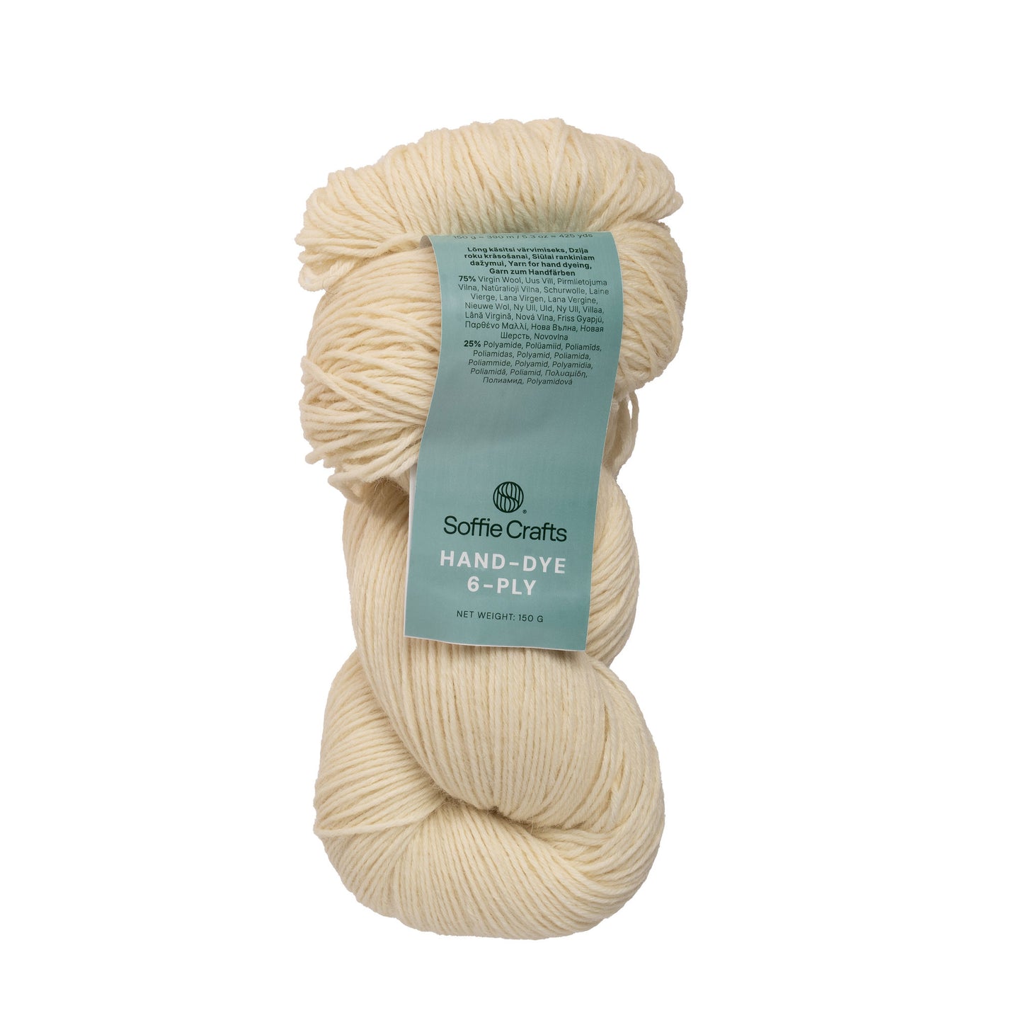 Soffie Crafts Hand-Dye 6-ply Sock Yarn for Dyeing 150g #01992 "Natural"