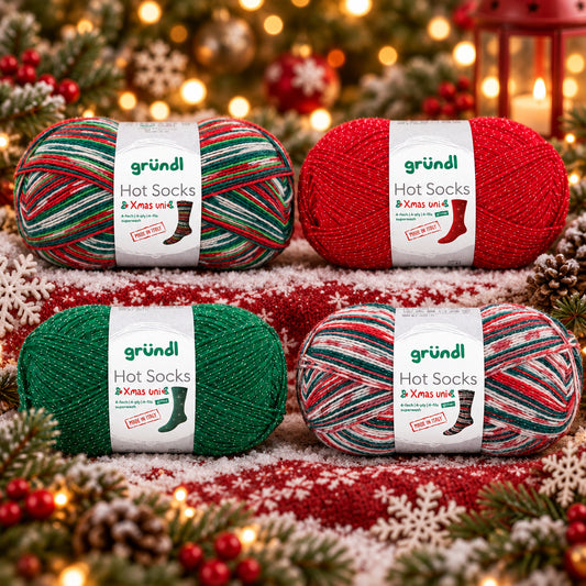 Hot Socks XMAS /Gründl/ 4-diegu zeķu dzija / Ziemassvētku krāsu izlases komplekts: 4x100g