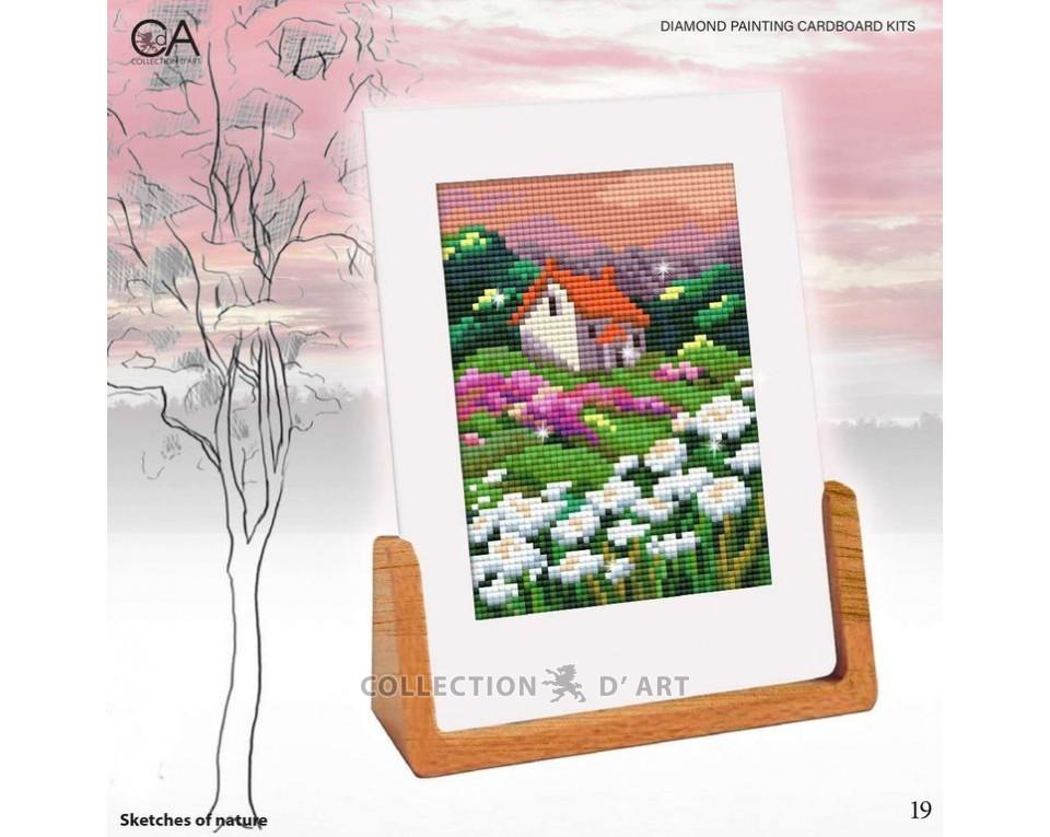 Dabas skice "Māja pļavā" - dimantu izšūšanas komplekts ar kartona pamatni /Collection d' Art/ 12x17 cm