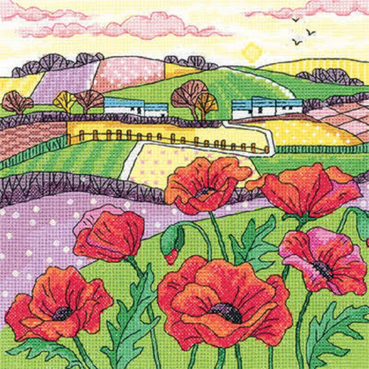 POPPY LANDSCAPE - izšūšanas komplekts /Heritage Crafts/  20.5 x 20.5 cm