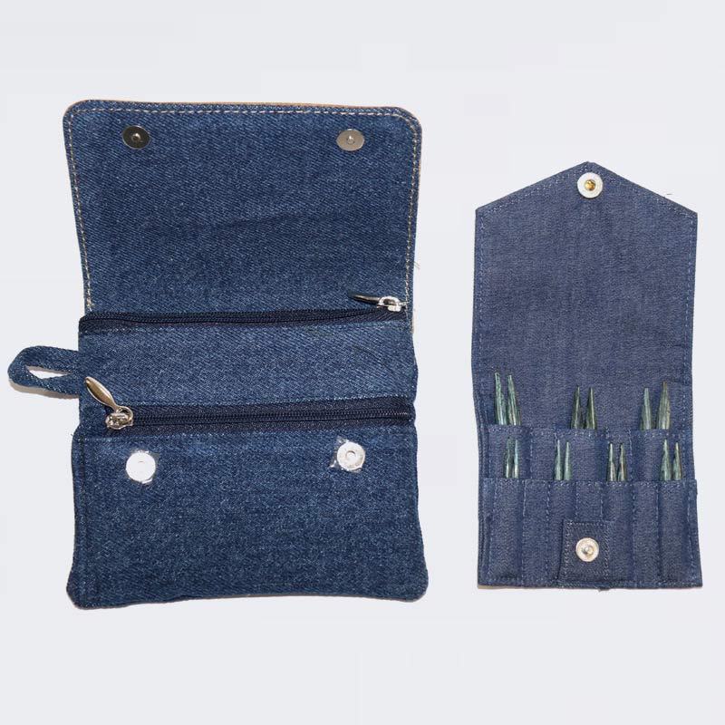 DENIM Indigo Wood MINI /5cm īso maināmo apļa adāmadatu komplekts ar kabeļiem /KnitPro/ 7 izmēri