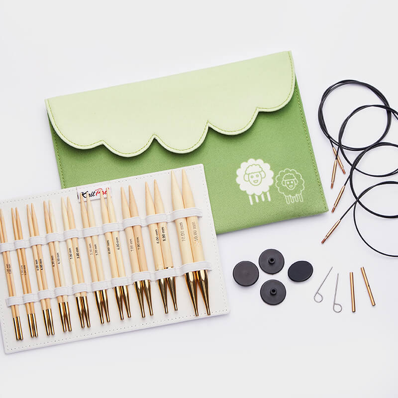 BAMBOO DELUX /13cm standarta garuma maināmo apļa adāmadatu komplekts ar kabeļiem /Knit Pro/ 10 izmēri