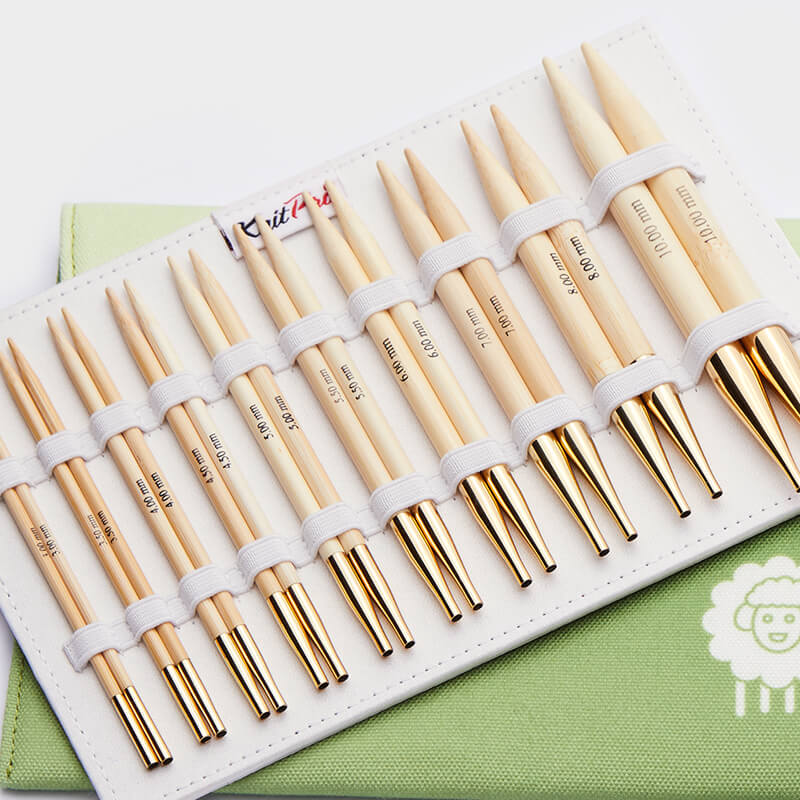 BAMBOO DELUX /13cm standarta garuma maināmo apļa adāmadatu komplekts ar kabeļiem /Knit Pro/ 10 izmēri