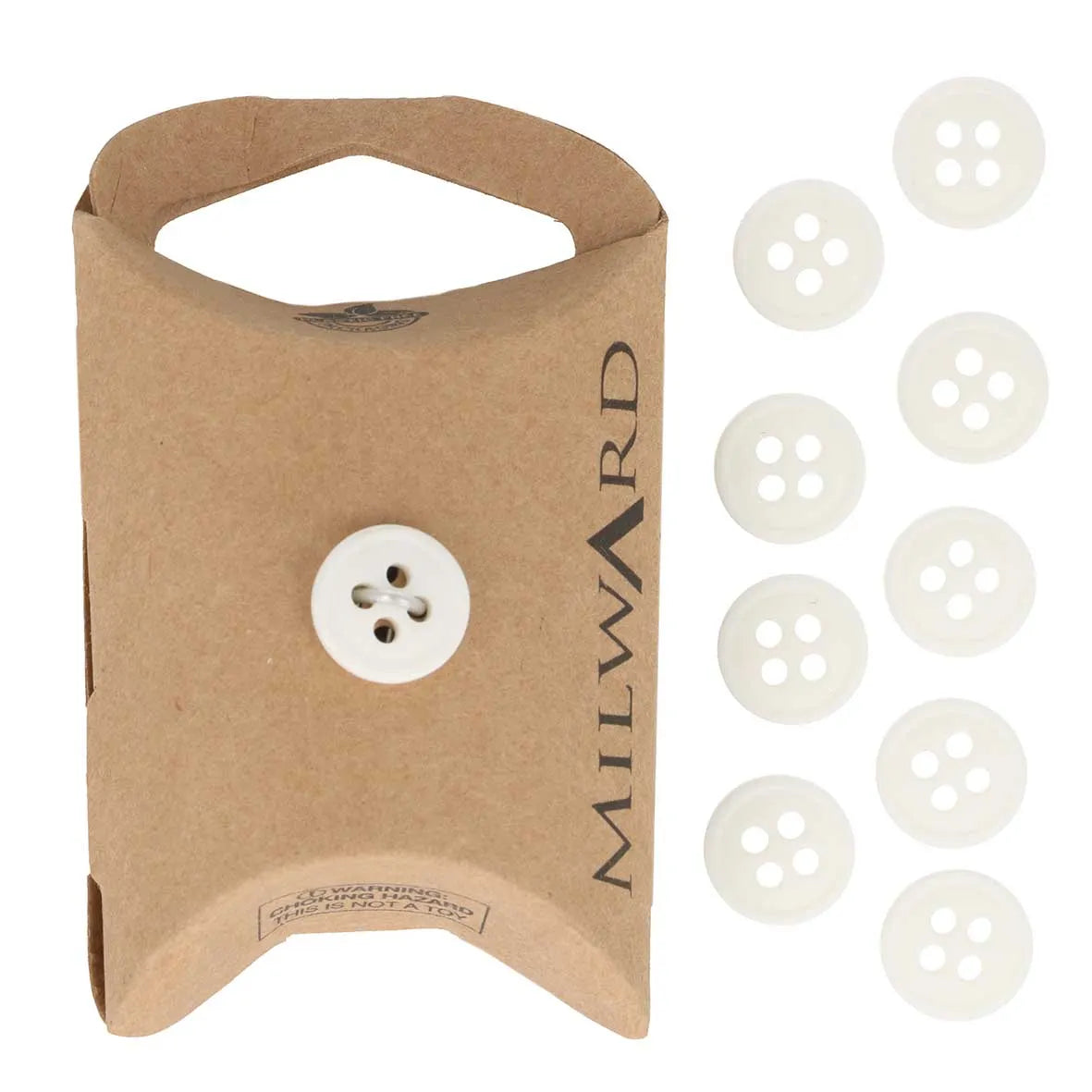 Baltas pogas Ø11mm 10 gab. /Milward/ 4 caurumi