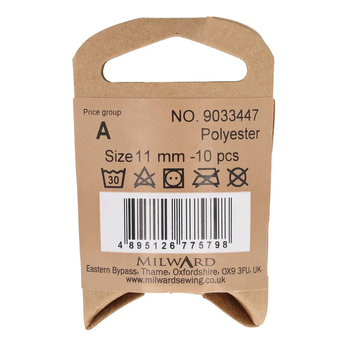 Baltas pogas Ø11mm 10 gab. /Milward/ 4 caurumi