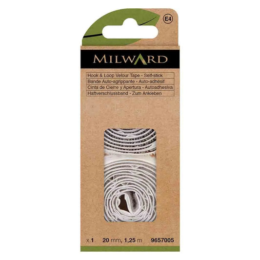 Lipīgā velkro aizdare 1.25m x 20mm /Milward/ - pielīmējama aizdare - balta