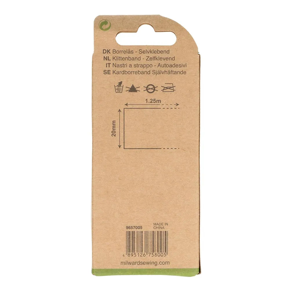 Lipīgā velkro aizdare 1.25m x 20mm /Milward/ - pielīmējama aizdare - balta