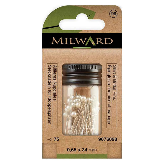 Kniepadatas ar apaļu pērļu galviņu 75gab. 34x0.65mm /Milward