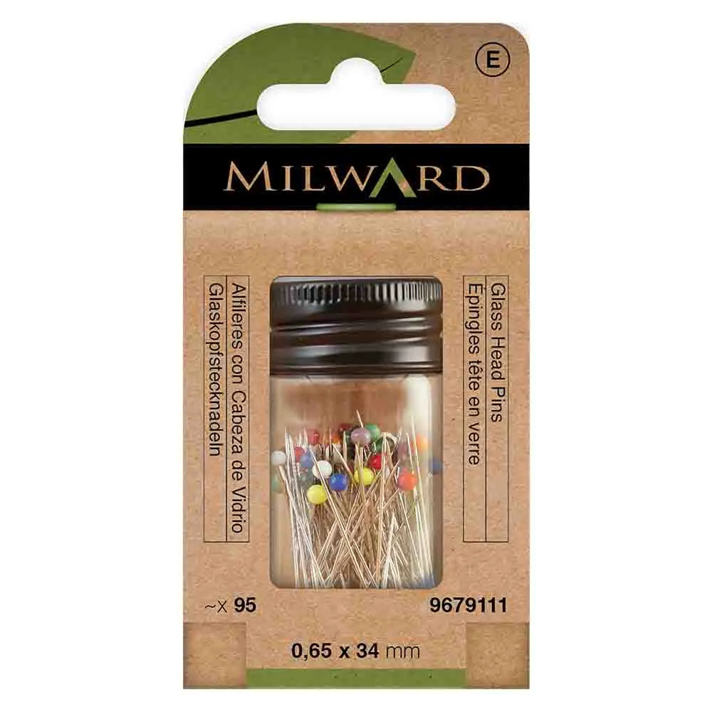 Kniepadatas ar apaļu stikla galviņu 95gab. 34x0.65mm /Milward