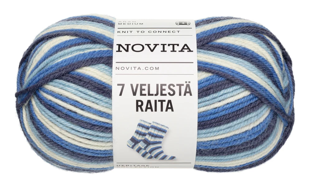 7 Brothers RAITA - 7 Veljestä RAITA /NOVITA/ 8-diegu biezuma zeķu dzija 100g #984 "Zilas debesis"