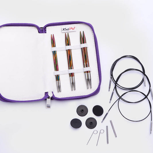Symfonie STARTER /13cm standarta garuma maināmo apļa adāmadatu komplekts ar kabeļiem /Knit Pro/ 3 izmēri