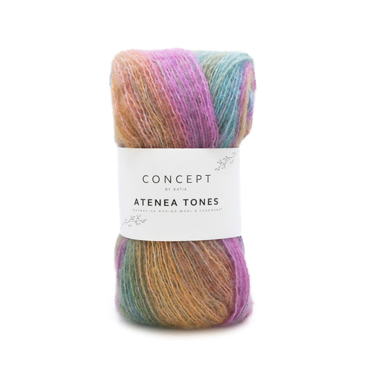 Atenea Tones 25g Natural carded yarn /Concept by Katia/ #202 Ceriņkrāsa-Ūdenszila-Dzeltenīga