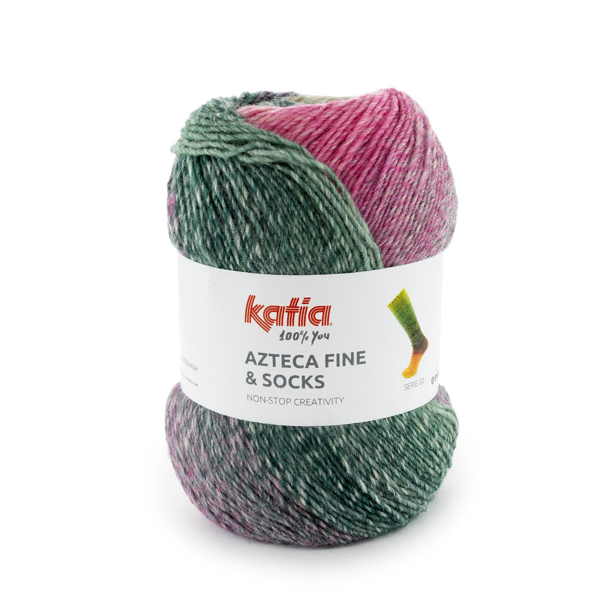 AZTECA FINE SOCKS & MORE /Concept by Katia/ 6-diegu zeķu dzija 150 g #21 Rozā-Bēšs-Zaļš